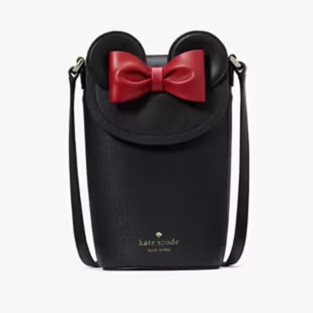kate spade Black Crossbody Phone Bag with Red Bow Accent
